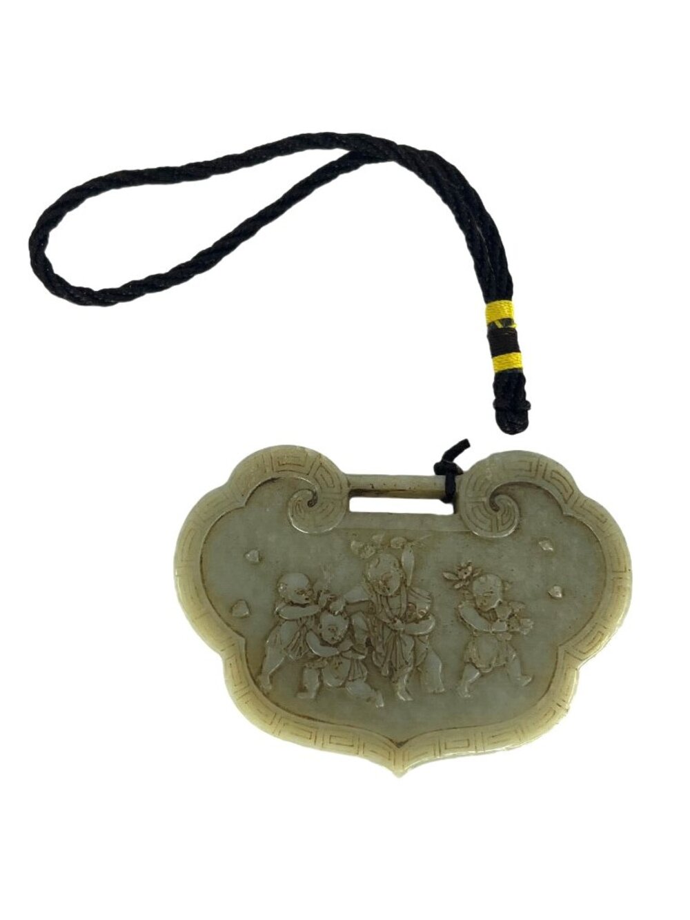 vintage chinese hetian jade pendant w fortune kids